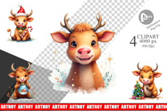 Highland Cow Holiday Clipart Product Image 1