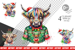 Highland Cow Holiday 2 Clipart Product Image 1
