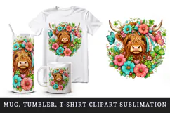 Highland cow tumbler, mug wrap, clipart sublimation design Product Image 1