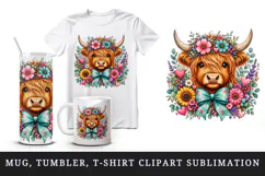 Highland cow tumbler, mug wrap, clipart sublimation design Product Image 1