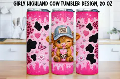 Girly Highland Cow Tumbler Wrap PNG 20oz Product Image 1