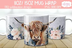 Highland cow mug wrap PNG Sublimation | Floral mug PNG Product Image 1