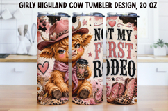 Girly Highland Cow Tumbler Wrap PNG 20oz Product Image 1