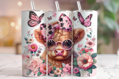 Floral Highland Cow Tumbler Wrap, Cute Highland Cow Tumbler Product Image 1