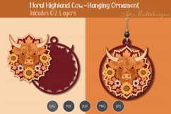 Hanging Floral highland cow Ornament Product Image 1