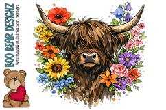 Floral Highland Cow Clipart Product Image 1