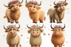 Highland Cow 38 PNG Cute Floral Cow Clipart Transparent BG Product Image 2