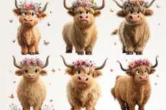 Highland Cow 38 PNG Cute Floral Cow Clipart Transparent BG Product Image 3