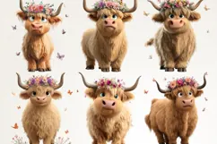 Highland Cow 38 PNG Cute Floral Cow Clipart Transparent BG Product Image 3