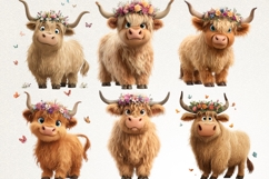 Highland Cow 38 PNG Cute Floral Cow Clipart Transparent BG Product Image 5