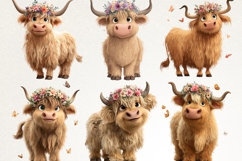 Highland Cow 38 PNG Cute Floral Cow Clipart Transparent BG Product Image 6