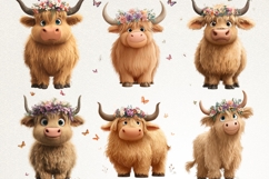 Highland Cow 38 PNG Cute Floral Cow Clipart Transparent BG Product Image 7