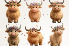 Highland Cow 38 PNG Cute Floral Cow Clipart Transparent BG Product Image 7