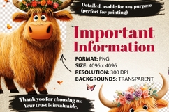 Highland Cow 38 PNG Cute Floral Cow Clipart Transparent BG Product Image 9