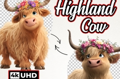 Highland Cow 38 PNG Cute Floral Cow Clipart Transparent BG Product Image 8