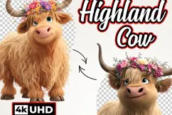 Highland Cow 38 PNG Cute Floral Cow Clipart Transparent BG Product Image 8