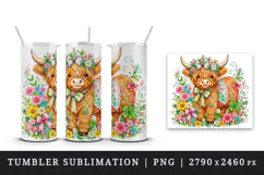Highland cow tumbler, mug wrap, clipart sublimation design Product Image 4