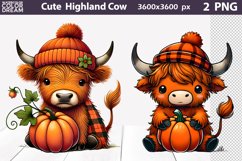Fall Highland Cow Clipart | Cow Pumpkin Sublimation Product Image 1