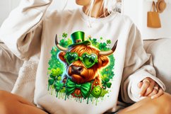 St Patrick&#039;s Day Highland Cow PNG, Lucky Day PNG, Shamrock Product Image 2