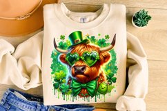St Patrick&#039;s Day Highland Cow PNG, Lucky Day PNG, Shamrock Product Image 3