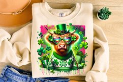 St Patrick&#039;s Day Highland Cow PNG, Lucky Day PNG, Shamrock Product Image 3