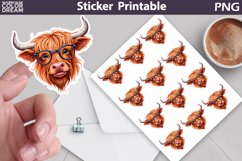 Highland Cow Glasses Sticker | Cute Animal Sticker Product Image 1
