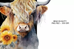 Highland Cow Sublimation Png | Sunflower Highland Cow Png 