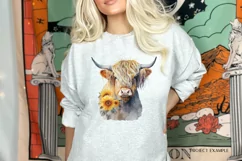 Highland Cow Sublimation Png | Sunflower Highland Cow Png 