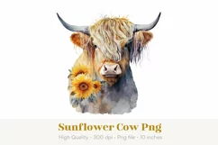 Highland Cow Sublimation Png | Sunflower Highland Cow Png 