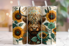 Floral Highland Cow Tumbler Wrap, Cute Highland Cow Tumbler Product Image 1