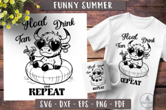 Highland cow svg Funny Summer Beach Float Drink Tan