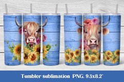 Highland cow tumbler sublimation design wrap 20 Oz, farm sunflower tumbler wrap design, sunflower highland cow sublimation design.