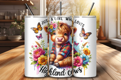 Highland Cow Tumbler Wrap PNG, Cute Girl Cow Sublimation Product Image 1
