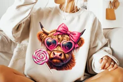 Valentine's Day Highland Cow PNG, Valentines Day Sublimation Product Image 1