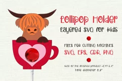 Highland Cow. Valentine Lollipop Holder. Paper Craft Template for cutting machines