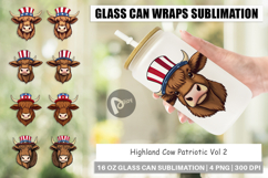 Glass Can Highland Cow Patriotic Product Image 1