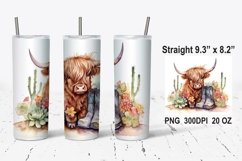 Highland Cow Boho Tumbler Wrap, Sublimation Tumbler Wrap Product Image 1