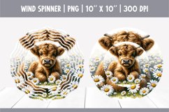HIghland Cow Flowers Wind Spinner Sublimation Design | Daisy Product Image 1