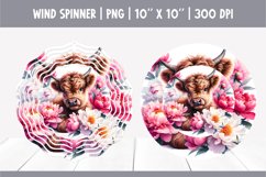 HIghland Cow Flowers Wind Spinner Sublimation Design | Peony Product Image 1
