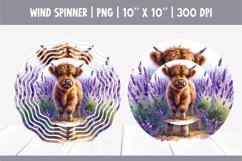 HIghland Cow Flowers Wind Spinner Sublimation | lavander Product Image 1