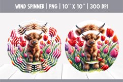 HIghland Cow Flowers Wind Spinner Sublimation design | tulip Product Image 1