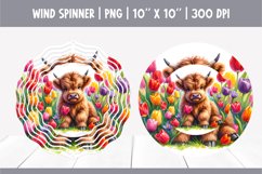 HIghland Cow Flowers Wind Spinner Sublimation design | tulip Product Image 1