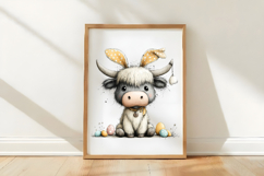 Highland Cow with Bunny Ears and Easter Eggs Clipart Product Image 3