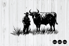 Highland Cow With Farmer In The Farm SVG, Highland Cow SVG Product Image 1