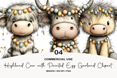 Highland Cow with Painted Egg Garland Clipart Product Image 1