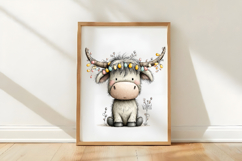 Highland Cow with Painted Egg Garland Clipart Product Image 3