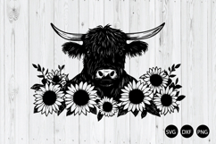Highland Cow with Sunflowers SVG, Cow SVG Product Image 1