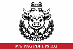 Christmas Highland Cow with Christmas Wreath Product Image 1
