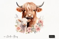 Mommy and Me Highland Cow PNG | Spring PNG Product Image 1