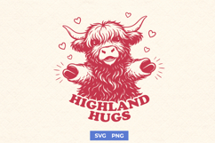 Highland Hugs SVG | Cute Highland Cow Valentine Farm PNG Product Image 1